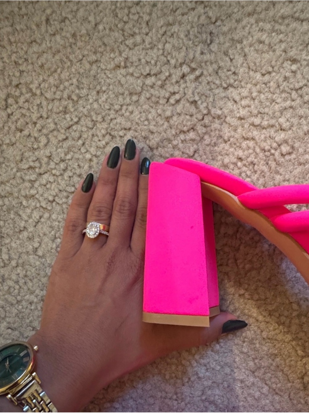 SHEIN Neon Pink Multi-Strap Block Heel Sandals